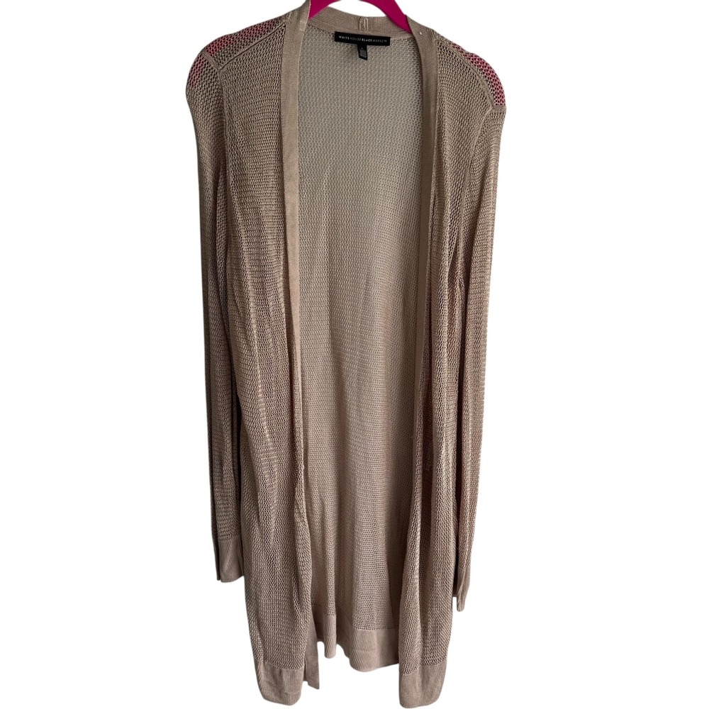 WHITE HOUSE BLACK MARKET Gold Loose Knit Mesh Ladies Open Cardigan, L